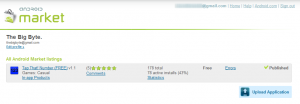 Android Market developer console with one app