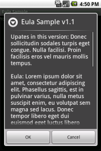 End User License Agreement dialog for an Android App