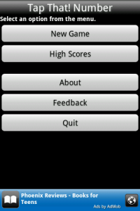The main menu of Tap That! Number for Android